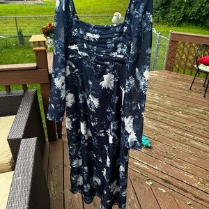 Elegant Abercrombie and Fitch Navy Floral Dress with sheer sleeves